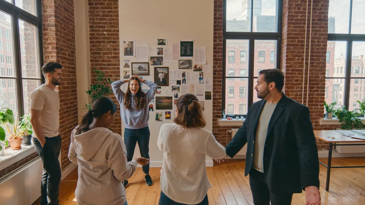 A team celebrating a breakthrough moment