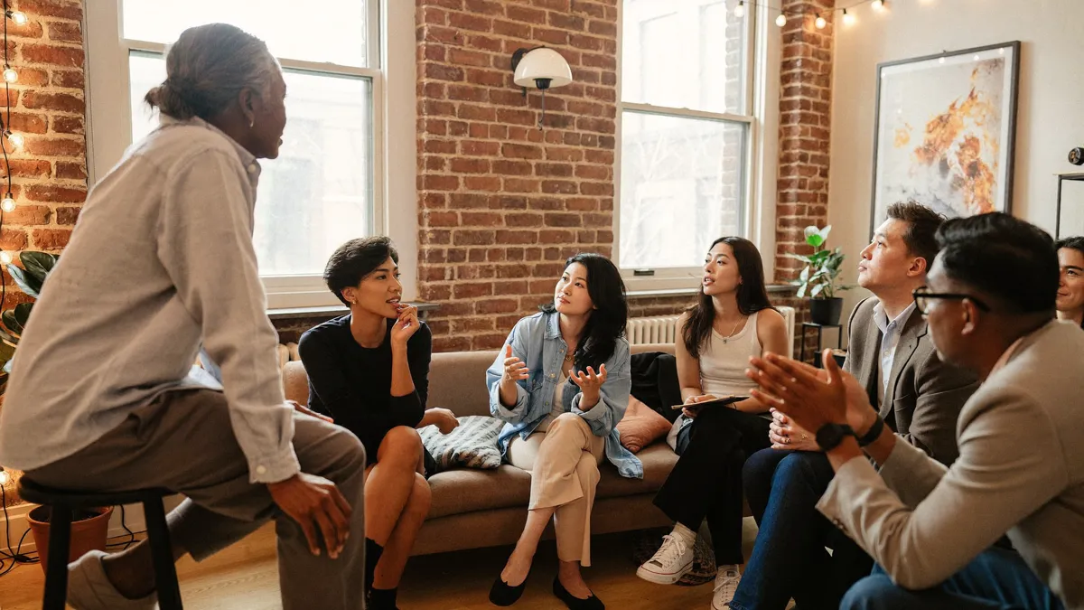 An experienced mentor holding a room